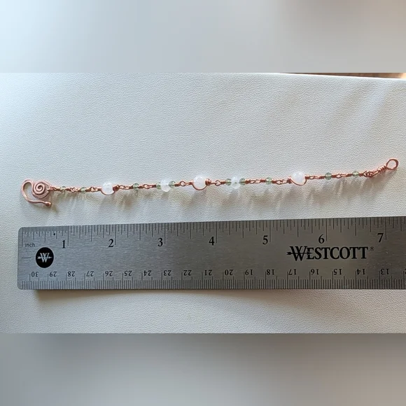 Moonstone Copper Chain Bracelet Rare Green Apatite Gems Dainty Artisan Crafted - Picture 5 of 16